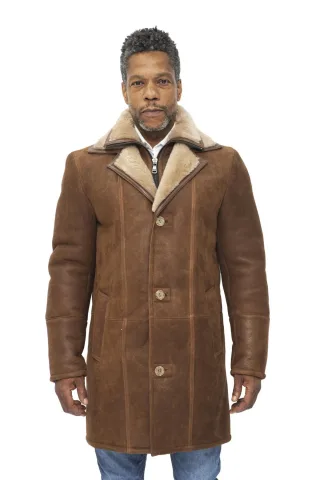 Warmer Herren-Lammfell-Schaffell-Ledermantel-Florence