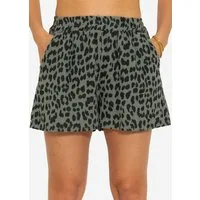 SASSYCLASSY Shorts Lockere Musselin Shorts mit Leo-Print High-Waist Baumwoll Shorts mit Eingriffstaschen und Gummibund