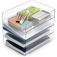 OSTWOLKE Briefablage Papierablage Dokumentenablage A4 stapelbare Schreibtisch Organizer, transparent, PET, 4 Fächer für Zuhause, Büro, Schule