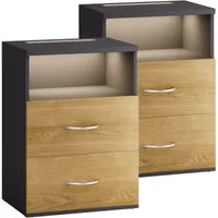Casaria Nachttisch Jamie (2-St), mit Touch LED Beleuchtung 40x28x55cm Dimmbar Holz 2 Schubladen Bett