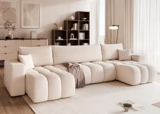Wohnlandschaft Sofa mit Schlaffunktion ANABEL in Stoff Quelle Weiß