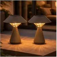 GLOBO LIGHTING LED Solarleuchte, LED-Leuchtmittel fest verbaut, Warmweiß, 2x Solarlampe Außenleuchte Tischlampe LED Terrassenlampe