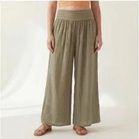 OriginalYou Haremshose Damen Flatterhose Baumwolle Sommerhose Leinen Optik Culotte Volant Middle Waist