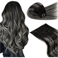 LuxusKollektion Echthaar-Extension Extensions Clip Echthaar Ombre Balayage schwarz 50cm-105g 3.4#1b s 1b