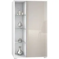 Vladon Standvitrine Davos (Standvitrine, mit 3 Glasböden und 8 Fächer) Weiß matt/Sandgrau Hochglanz (71,5 x 134 x 35 cm)