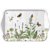 Ambiente Luxury Paper Products Dekotablett, Tablett Melamin 21x13cm mit Wildblumen Motiv Weiß / Grün