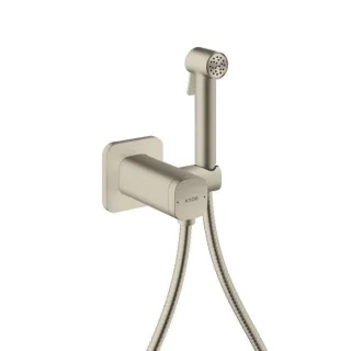hansgrohe AXOR Bidette Showers Bidette Duschkopf 29243820 1 Strahlart softsquare für Mischwasser mit Duschkopfhalterung und Duschschlauch 1,25 m, Brushed Nickel