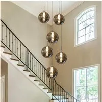 ZMH LED Pendelleuchte 6-Flammig Esstisch Höhenverstellbar aus Glas in Farbe Grau Amber, mit 6x G9 LED-Leuchtmittel 3W, Warmweiß, Nicht Dimmbar
