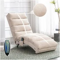 Totnz Relaxliege mit Massagefunktion, Leinenbezug, ergonomische Rückenlehne 140°, gepolstert mit Knopfheftung, Seitentasche, stabiler Holzrahmen & Stahlbeine