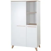 roba® Kinderkleiderschrank Leon 2-türig - Hochwertige Griffe & Füße aus massivem Holz Schrank mit zwei offenen Fächern - Weiß / Dekor Othello Eiche