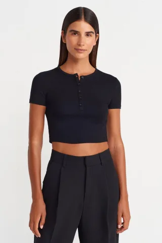 Slim Fit Kurzbluse mit Knöpfen