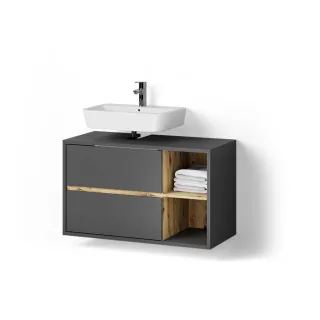 Livinity® Waschbeckenunterschrank, Anthrazit, Holzwerkstoff, 5 Fächer, 2 Schubladen, Rechteckig, 100x60x45.5 cm, Badezimmer, Badezimmerschränke, Waschbeckenunterschränke