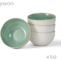 JIWOO Salatschüssel 4er Ø13.5cm, Müslischüssel Suppenschüssel Dessertschale Obstschale, Keramik, (Schüsselset, 4-tlg), Hochwertiges Schüsseln Grün Mikrowellen und spülmaschinenfest Ø13,5cm