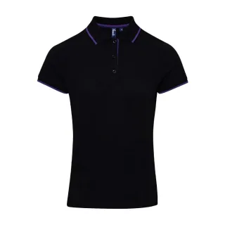 Premier Womens/Ladies Coolchecker Contrast Pique Polo Shirt (Schwarz/Lila)