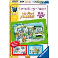 Ravensburger Rahmenpuzzle Wieso? Weshalb? Warum? Unterwegs mit Bus, Bahn und Flugzeug, 18 Puzzleteile, Made in Europe