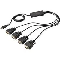 USB 2.0 Adapterkabel, USB-A Stecker > 4x Seriell RS232 Stecker schwarz, 1,5 Meter