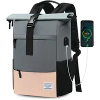 TAN.TOMI Cityrucksack Freizeitrucksack Groß Damen lässiger Rolltop Rucksack Herren Backpack (Arbeitsrucksack viele Fächer mit 15,6" Laptopfach/USB-Anschluss), Reiserucksack Lässiger Backpack Schule Freizeit Uni Arbeit Wandern