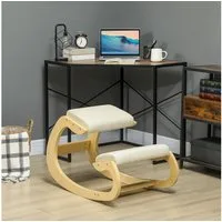 HOMCOM Stuhl Kniestuhl Ergonomisch, Kniestuhl aus Holz, Gesundheitsstuhl (Schreibtischstuhl, 1 St), für Homeoffice, zur Verbesserung der Körperhaltung, Cremeweiß