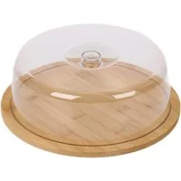 Cheffinger Tortenglocke Bambus Kuchenglocke / Käseglocke mit transparenter Haube,(1-tlg) aus Bambusholz, für Kuchen, Torten, Aufschnitt und Käse