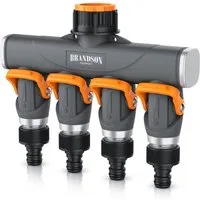 Brandson 4-Wege Verteiler 4-fach Schlauchverteiler, Gartenschlauch Wasserverteiler, 3/4 1/2 Zoll, (1-tlg), Schmaler Wasserhahn Schlauch Verteiler Regulierbar, Gartenbewässerung