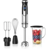 Arendo Stabmixer Edelstahl Pürierstab, Handmixer, Doppelquirl, Schneebesen & Mixbecher, 1500 W, DC-Motor, Turbotaste, Abnehmbarer Mixfuß, 12 Geschwidnigkeitsstufen