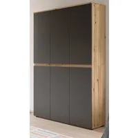 Inn.Furn Mehrzweckschrank Assino (Garderoben- und Schuhschrank in Eiche und Grau, 6-türig, 105 x 175 cm) mit Kleiderstange und 14 Einlegeböden