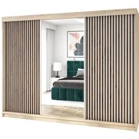 A&J MöbelLand GmbH Schiebetürenschrank FARA 200 cm, mit 4 Schubladen, Spiegel, 3D Lamellen (TOP ANGEBOT! Geräumiger Schrank mit einer Breite von 200 cm und Spiegel, ideal zur Aufbewahrung von Kleidung und Accessoires. 4 Schubladen und viel Stauraum. 