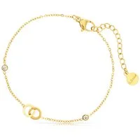 Made by Nami Armband Edelstahl Damen Gold mit zwei Edelsteinen & zwei verwundenen Kreisen, 16 + 4 cm Mutter Tochter Geschenk Wasserfester Schmuck