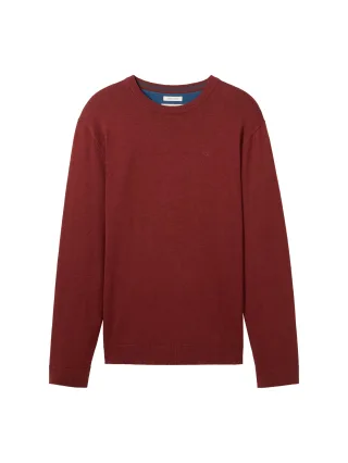 Tom Tailor - Basic Strickpullover aus Baumwolle burgundy dark red melange - Gr. - XXXL