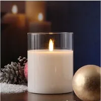 MARELIDA LED-Kerze LED Kerze im Glas Windlicht Echtwachs Timer H: 12,5cm D: 10cm weiß (1-tlg)