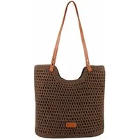 ITALYSHOP24 Schultertasche DAMEN TASCHE Boho Shopper Strohtasche Tote Bag Geflecht Häkeltasche, Textil Basttasche Strand Retro Freizeit Urlaub Sommer Beuteltasche