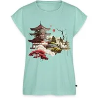 Spreadshirt T-Shirt Japanische Tempelromantik Mit Blütenzauber Damen Casual Relaxed T-Shir (1-tlg)