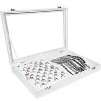 Yudu Schmuckkasten Schmucklade Schmuckkasten Schaukasten mit Glasdeckel Weiss