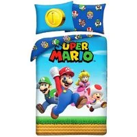 Super Mario Bettwäsche Bettdeckenbezug 140 × 200 cm mit 70 × 90 cm Kissenbezug, Beidseitig bedruckt Pflegeleicht Atmungsaktiv