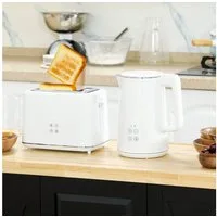 HOMCOM Toaster Wasserkocher Set 1,5L Wasserkocher, 2 Schlitze, für 2 Scheiben, 2200 W, 7 Bräunungsstufen, schnelles Kochen, Weiß