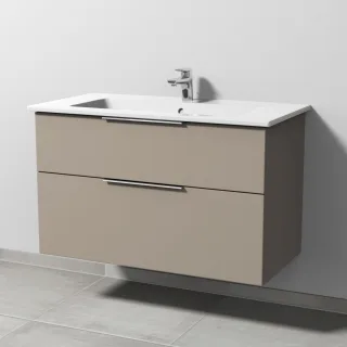 Sanipa 3way Keramik-Set Venticello Keramik-Waschtisch und Unterbau mit 2 Auszügen, Sandgrau-Matt UF32467