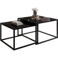 Lookway Couchtisch YOSHI GLASS 2in1 mit schwarzem und weißem Gestell (2er-Set), Breite: 70 cm und 60 cm