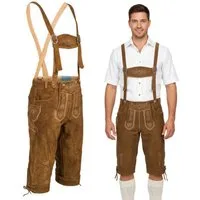 Spirit of Bavaria Trachtenlederhose aus 100% Echtleder I Lederhose Herren mit Träger I Tracht Hose Männer (I Traditionelle Trachtenlederhose für Herren, I Kniebund Oktoberfest Outfit Trachtenhose 506)