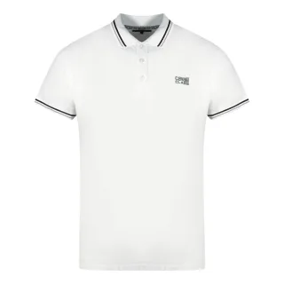 Cavalli Class Zwillings-Tipp-Kragen Graues Logo Weißes Poloshirt