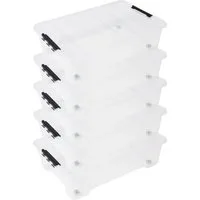 ONDIS24 Aufbewahrungsbox Unterbettbox Jolly Rollbox mit Deckel 25/35L Spielzeugkiste (5 St), transparent, stapel,- und nestbar