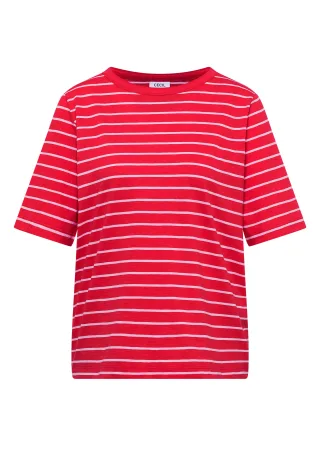 CECIL - T-Shirt mit Boatneck und Streifen glazed apple red - Gr. - XL