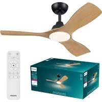 Philips LED Deckenleuchte Olas 24W DC-Ventilator 30W, fixe Rotorblätter, ⌀ 106cm, schwarz-braun, CCT - über Fernbedienung, Dimmer, Dimmfunktion, Ein-/Ausschalter, Farbsteuerung, Fernbedienung, Infrarot inkl., Memoryfunktion, Ventilatorfunktion, dimmb