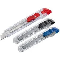 Macma Cutter 3x Cutter / Kartonmesser / Farbe: je 1x transparent rot, blau und schw