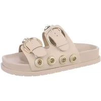Ital-Design Damen Mules Freizeit Pantolette (86706564) Flach Pantoletten in Beige