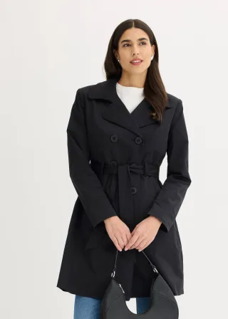 bonprix Trenchcoat aus Baumwolle, schwarz, Gr.46, Charmanter Trenchcoat mit doppelreihiger Knopfleiste und Bindegürtel., 97% Baumwolle