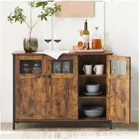 VASAGLE Sideboard Küchenschrank (Aufbewahrungsschrank, Stahlrahmen, Industrie, für Wohnzimmer, Küche, Esszimmer), 100 x 35 x 75 cm, verstellbaren Ablage, mit Glastüren