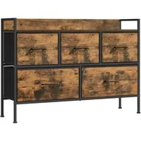 SONGMICS Kommode Schrank Schlafzimmer, Stahlrahmen, Sideboard, Aufbewahrungsschrank 5 Stoffschubladen mit Griffen
