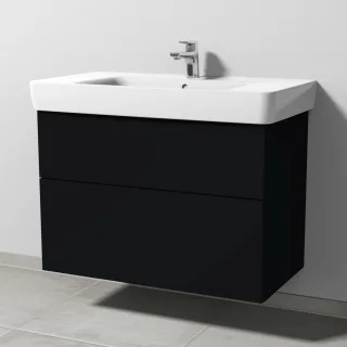 Sanipa 3way Waschtischunterbau zu Geberit Renova Plan Waschtisch mit 2 Auszügen, Schwarz-Matt SF88008