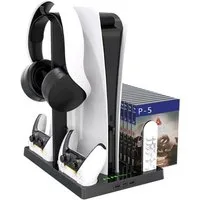 BBG PS5 Kühlständer mit Lüfter & Controller-Ladestation–PS5 Dockingstation Ladestation (mit Disc-Aufbewahrung für PS5 Digital & Disc Edition)