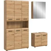 welltime Badezimmer-Set, (Set, 4-St., Stauraumschrank, WBU, Spiegelschrank), Bad-Kombination, Bad-Möbel, Badezimmer, Kombination, Kombi